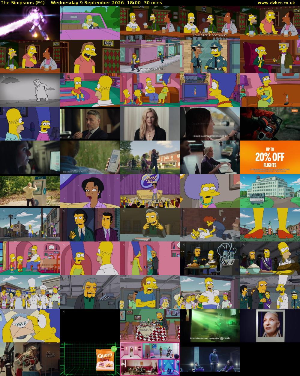 The Simpsons (E4) Wednesday 9 September 2026 18:00 - 18:30