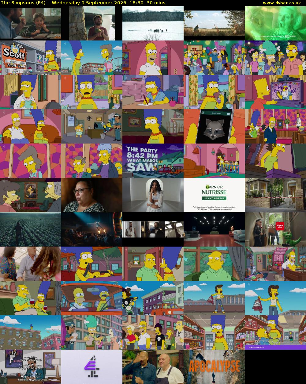 The Simpsons (E4) Wednesday 9 September 2026 18:30 - 19:00