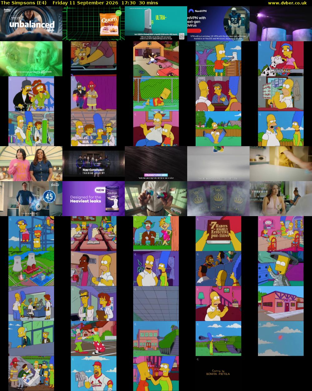 The Simpsons (E4) Friday 11 September 2026 17:30 - 18:00