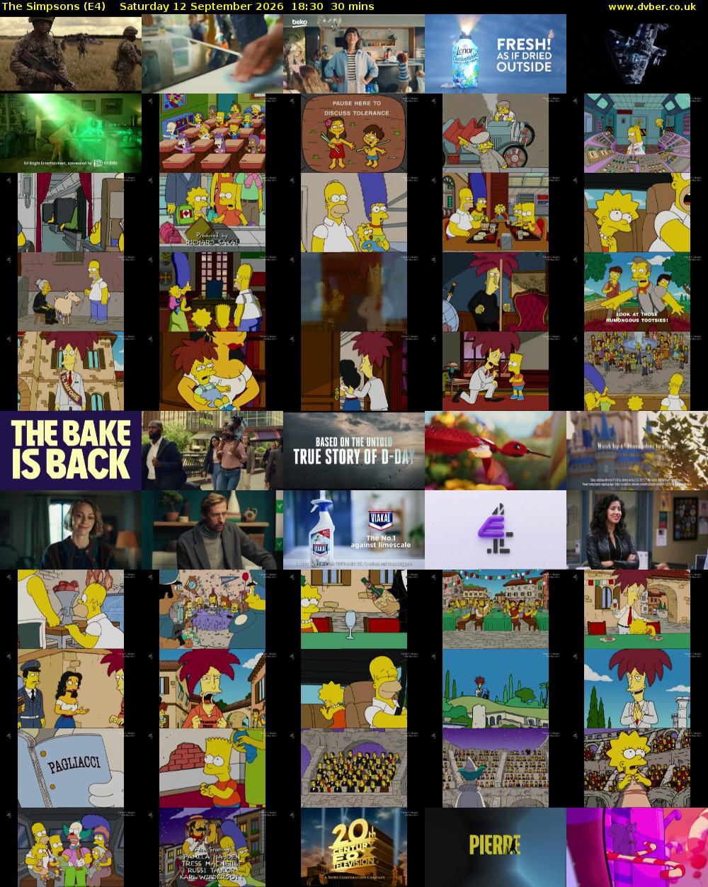 The Simpsons (E4) Saturday 12 September 2026 18:30 - 19:00
