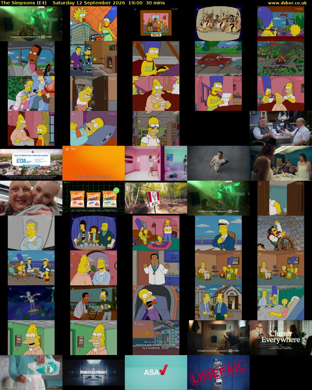 The Simpsons (E4) Saturday 12 September 2026 19:00 - 19:30