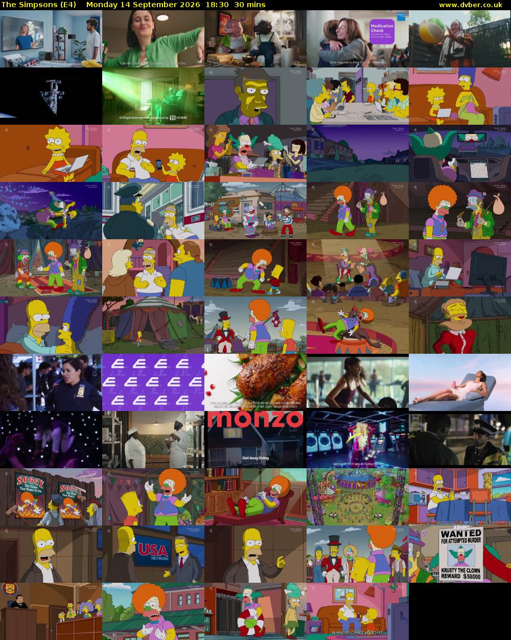 The Simpsons (E4) Monday 14 September 2026 18:30 - 19:00