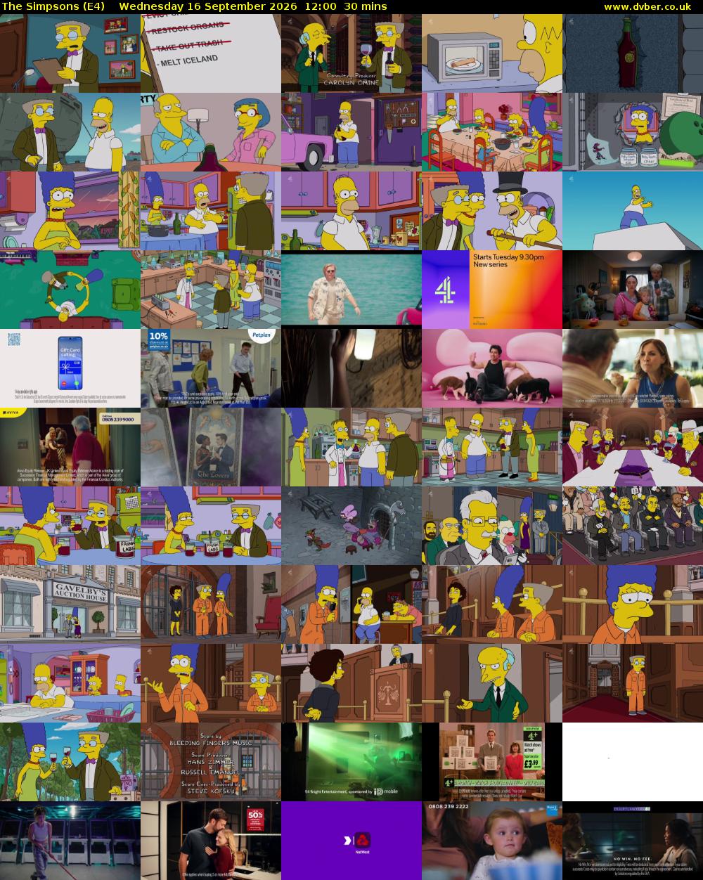 The Simpsons (E4) Wednesday 16 September 2026 12:00 - 12:30