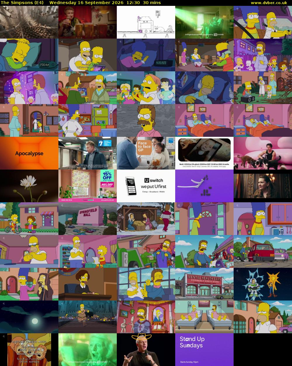 The Simpsons (E4) Wednesday 16 September 2026 12:30 - 13:00