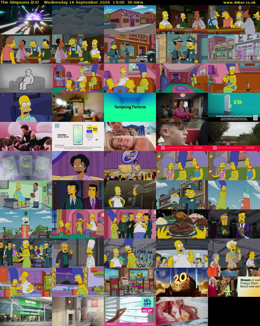 The Simpsons (E4) Wednesday 16 September 2026 13:00 - 13:30