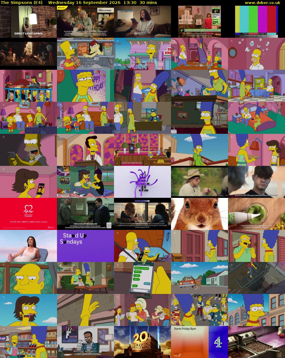 The Simpsons (E4) Wednesday 16 September 2026 13:30 - 14:00