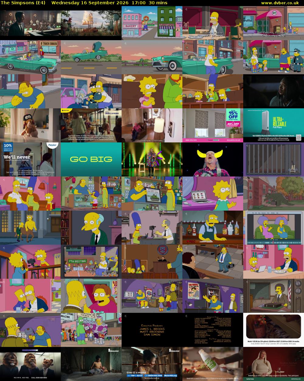The Simpsons (E4) Wednesday 16 September 2026 17:00 - 17:30