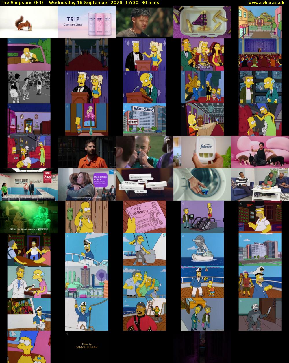The Simpsons (E4) Wednesday 16 September 2026 17:30 - 18:00