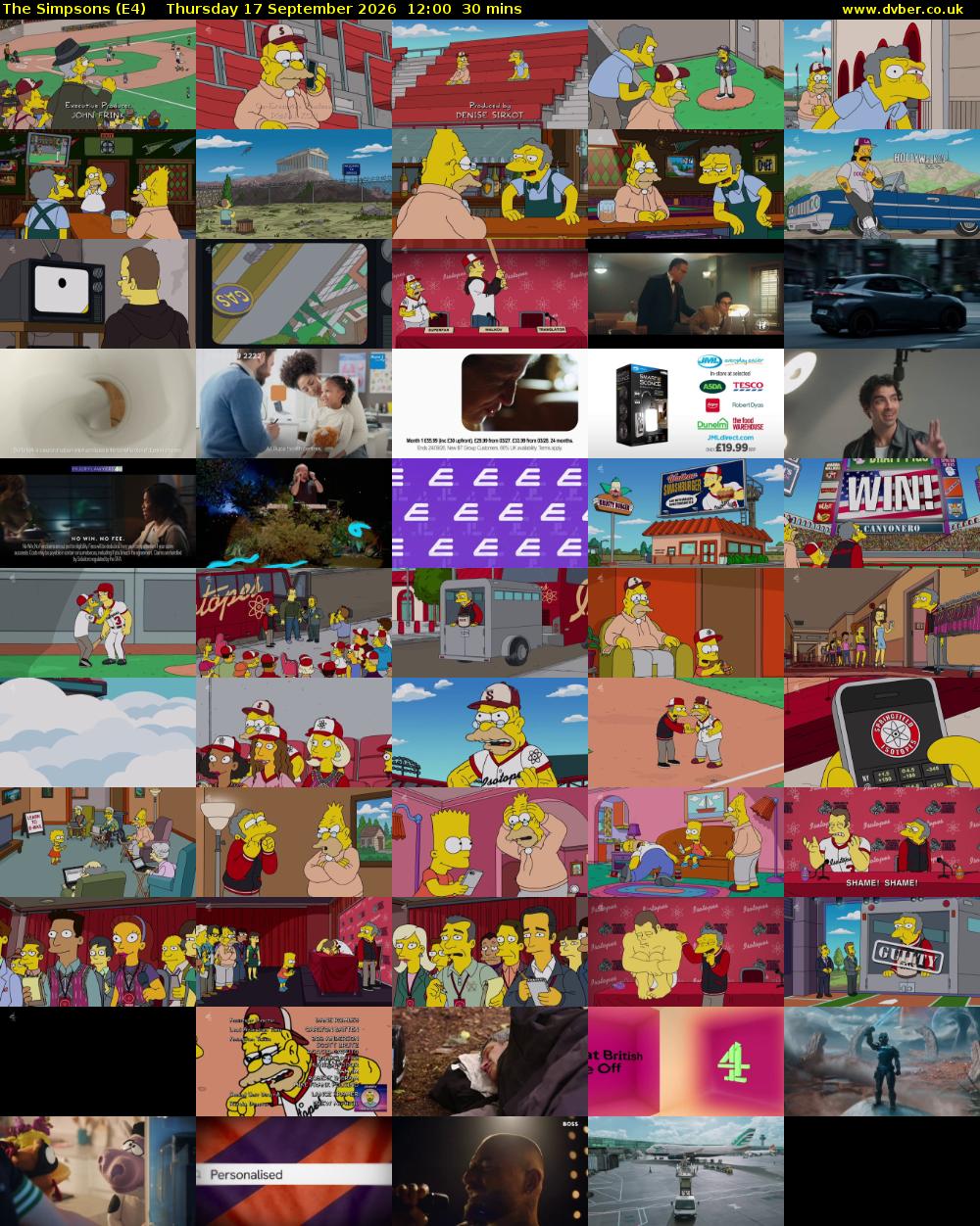 The Simpsons (E4) Thursday 17 September 2026 12:00 - 12:30