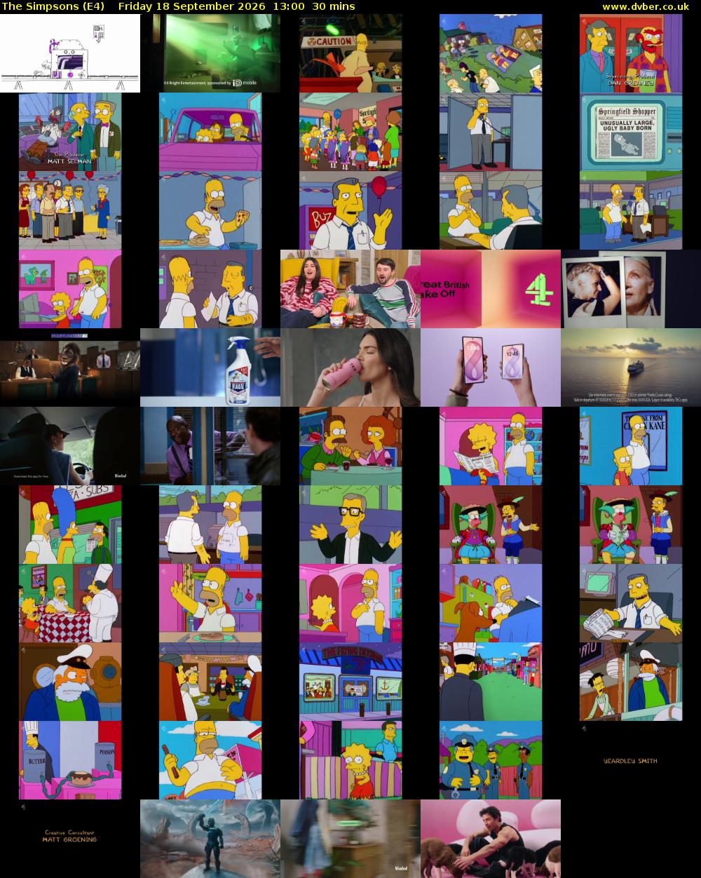 The Simpsons (E4) Friday 18 September 2026 13:00 - 13:30