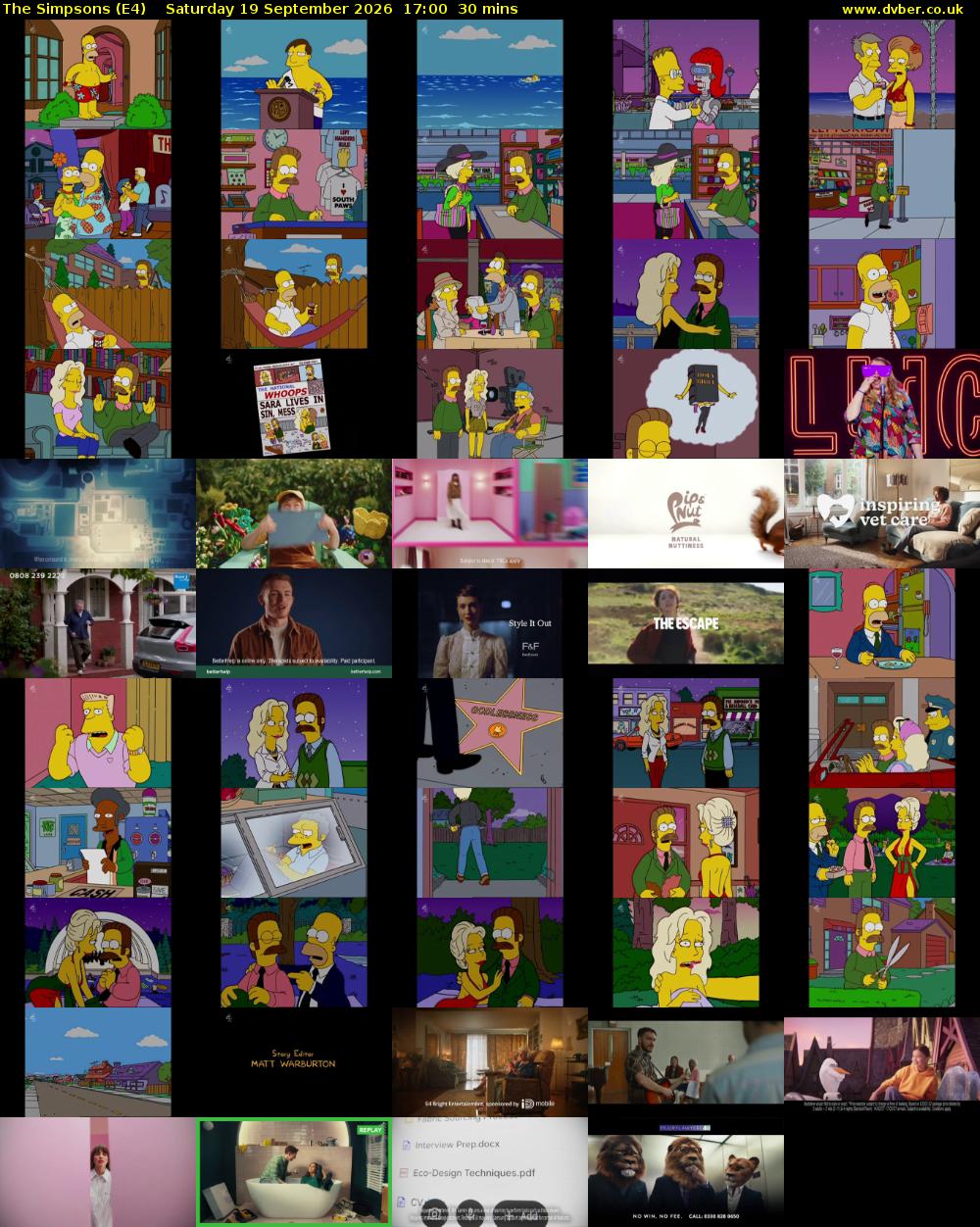 The Simpsons (E4) Saturday 19 September 2026 17:00 - 17:30