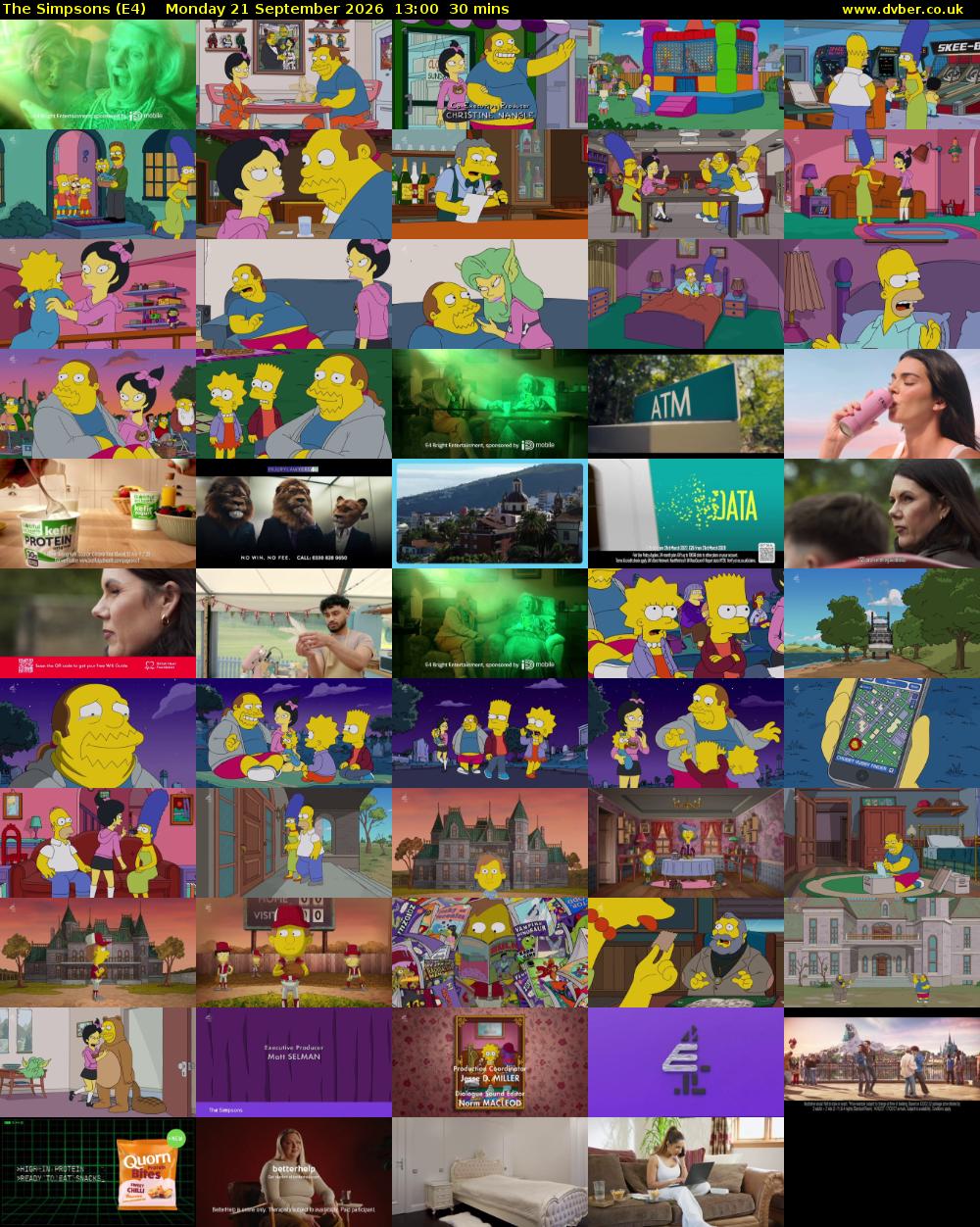 The Simpsons (E4) Monday 21 September 2026 13:00 - 13:30