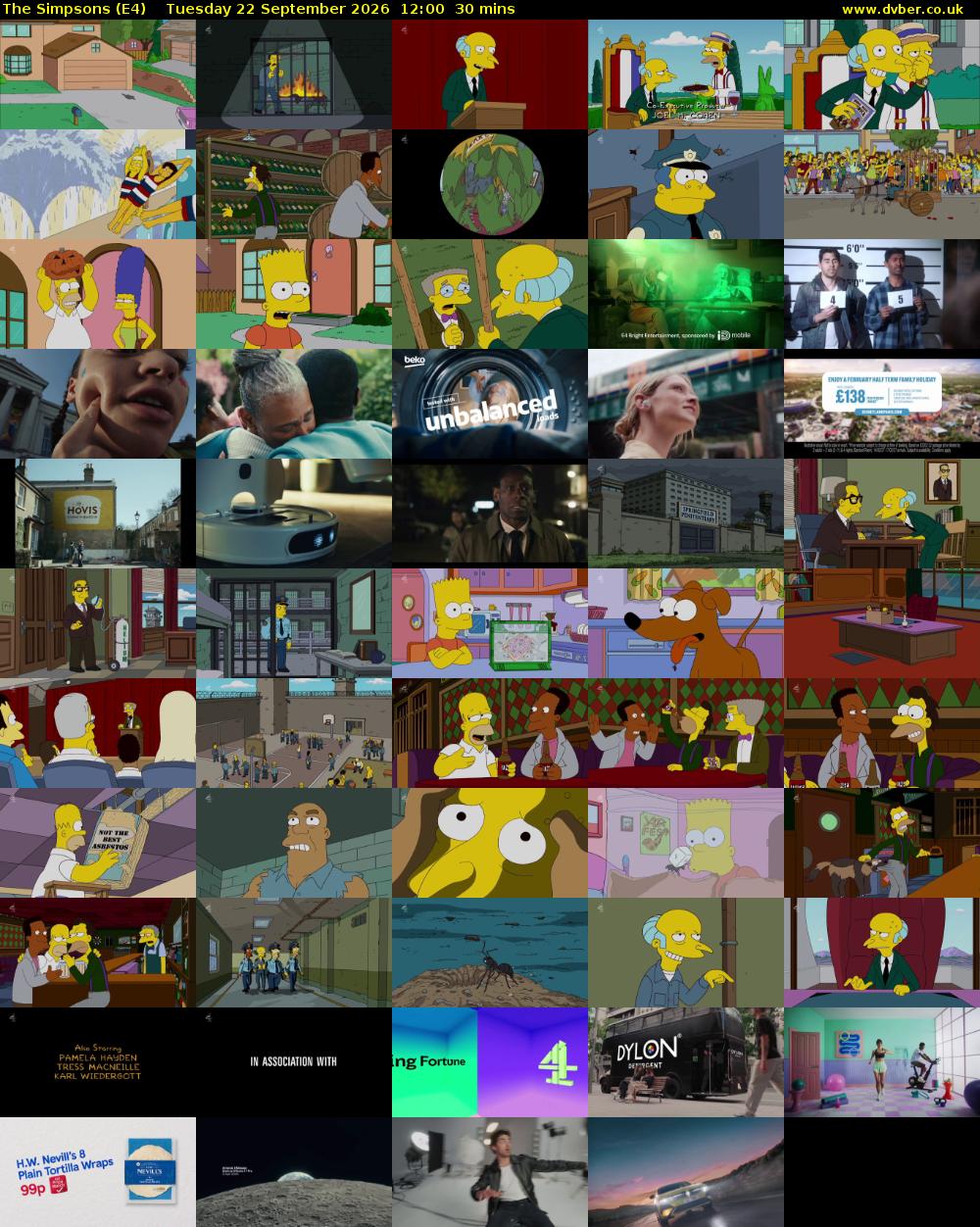 The Simpsons (E4) Tuesday 22 September 2026 12:00 - 12:30