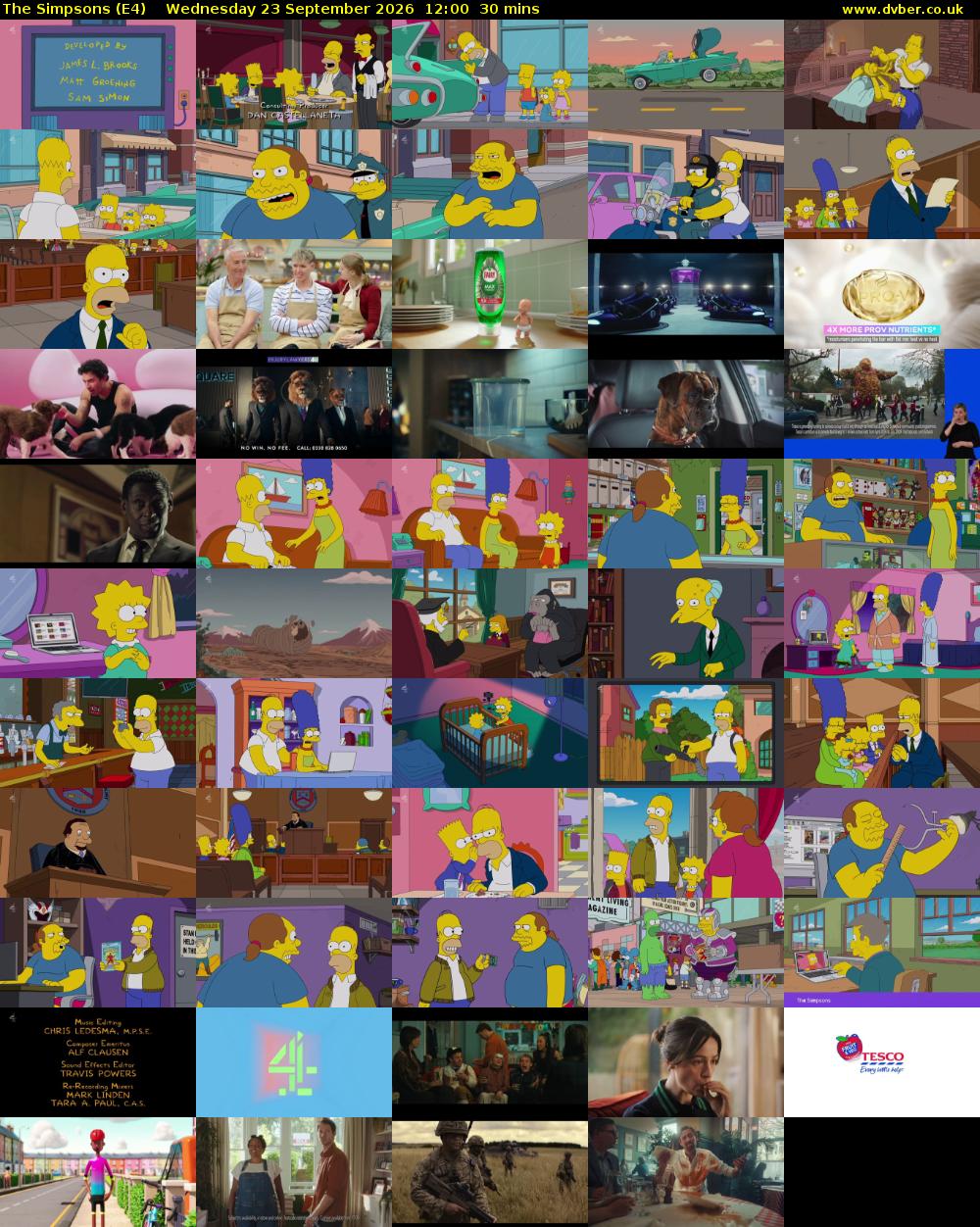 The Simpsons (E4) Wednesday 23 September 2026 12:00 - 12:30