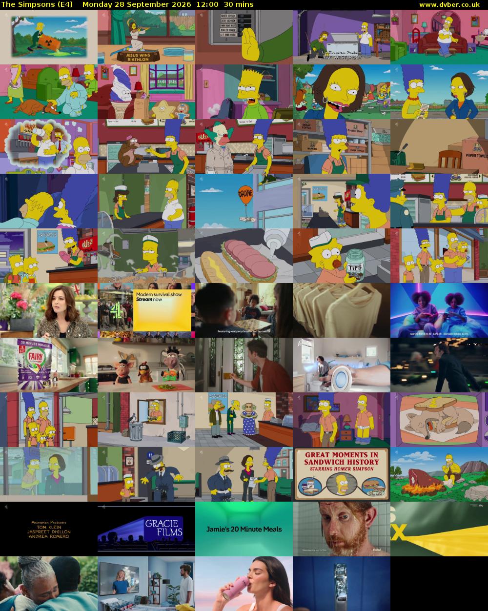 The Simpsons (E4) Monday 28 September 2026 12:00 - 12:30