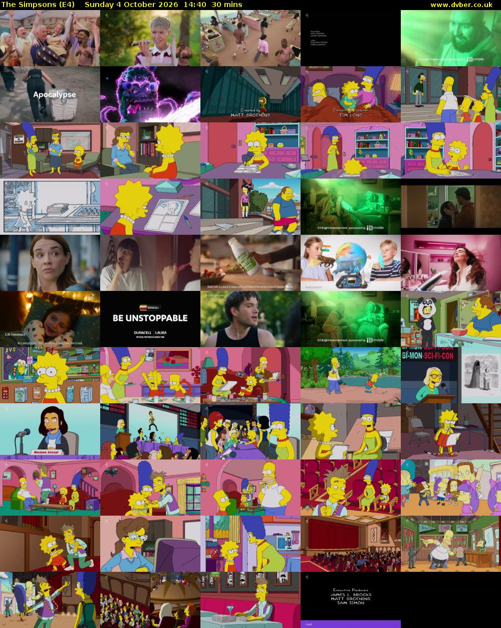 The Simpsons (E4) Sunday 4 October 2026 14:40 - 15:10