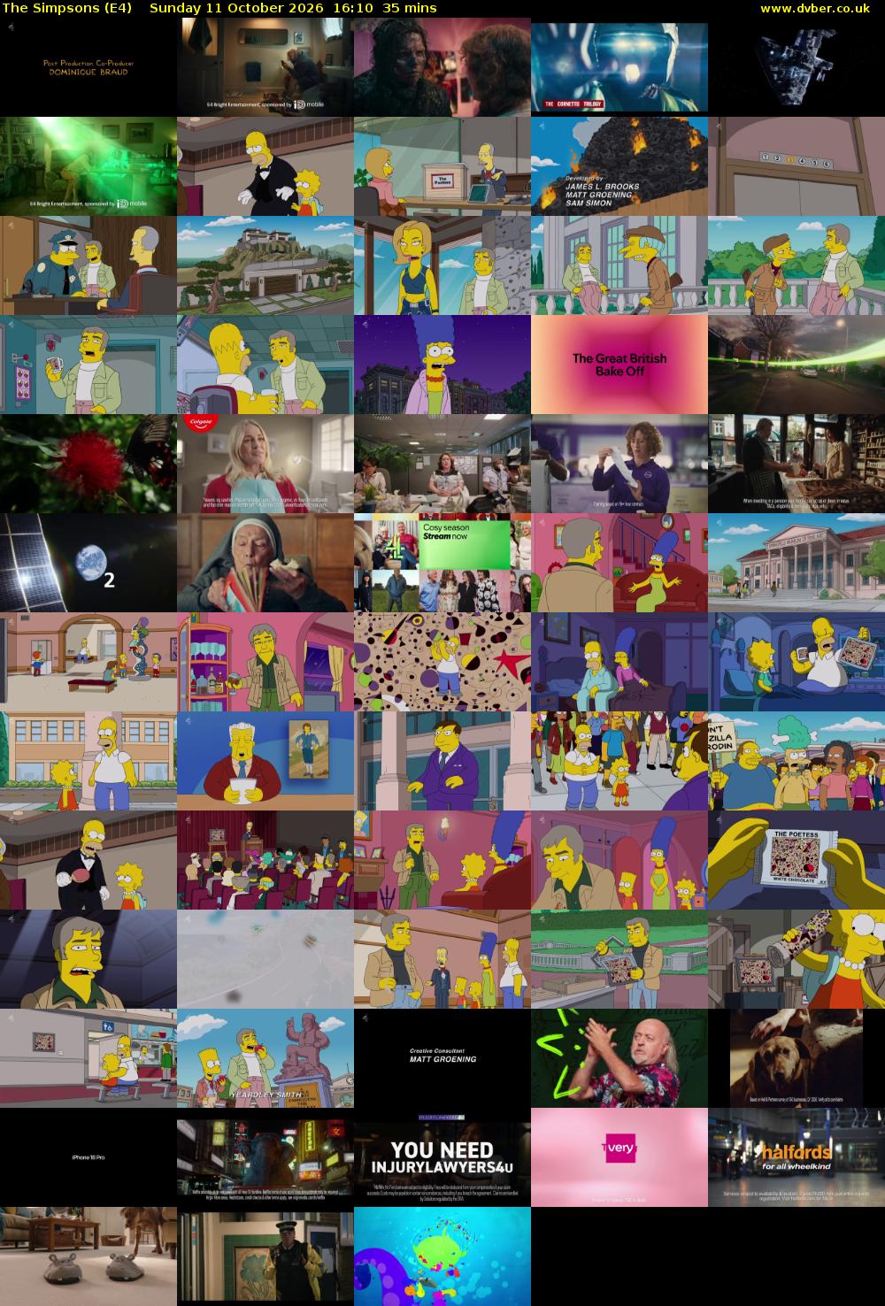 The Simpsons (E4) Sunday 11 October 2026 16:10 - 16:45