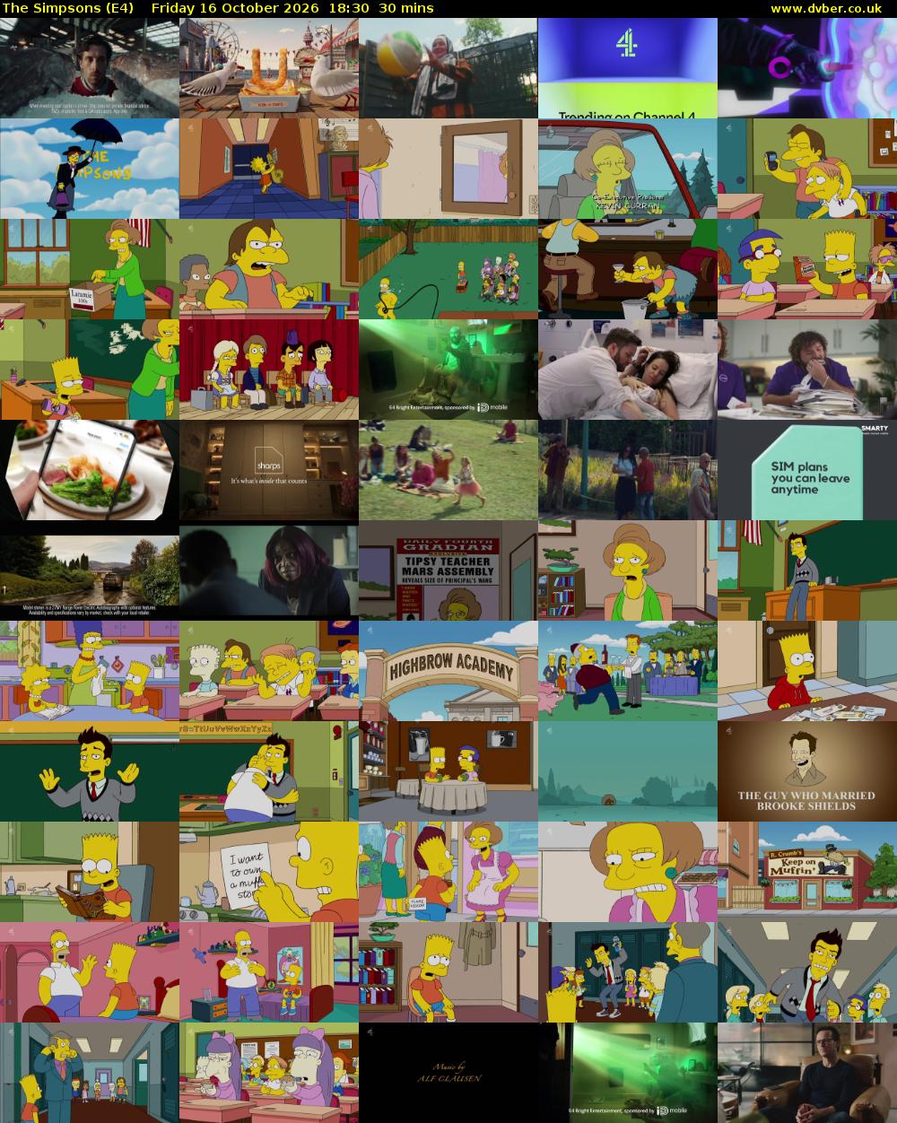 The Simpsons (E4) Friday 16 October 2026 18:30 - 19:00