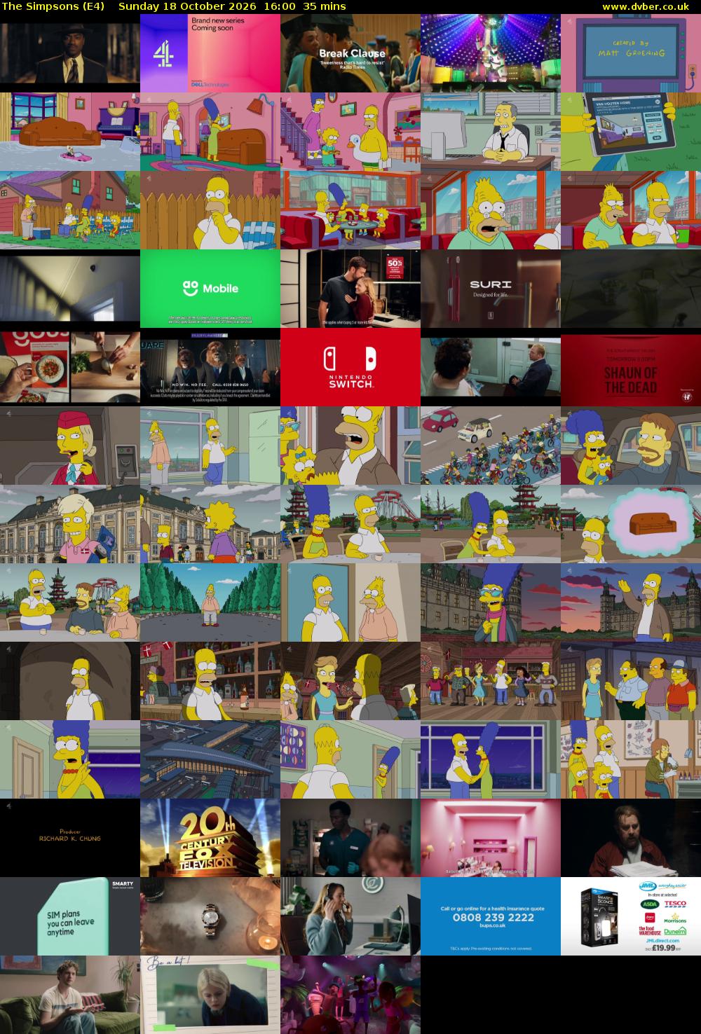 The Simpsons (E4) Sunday 18 October 2026 16:00 - 16:35