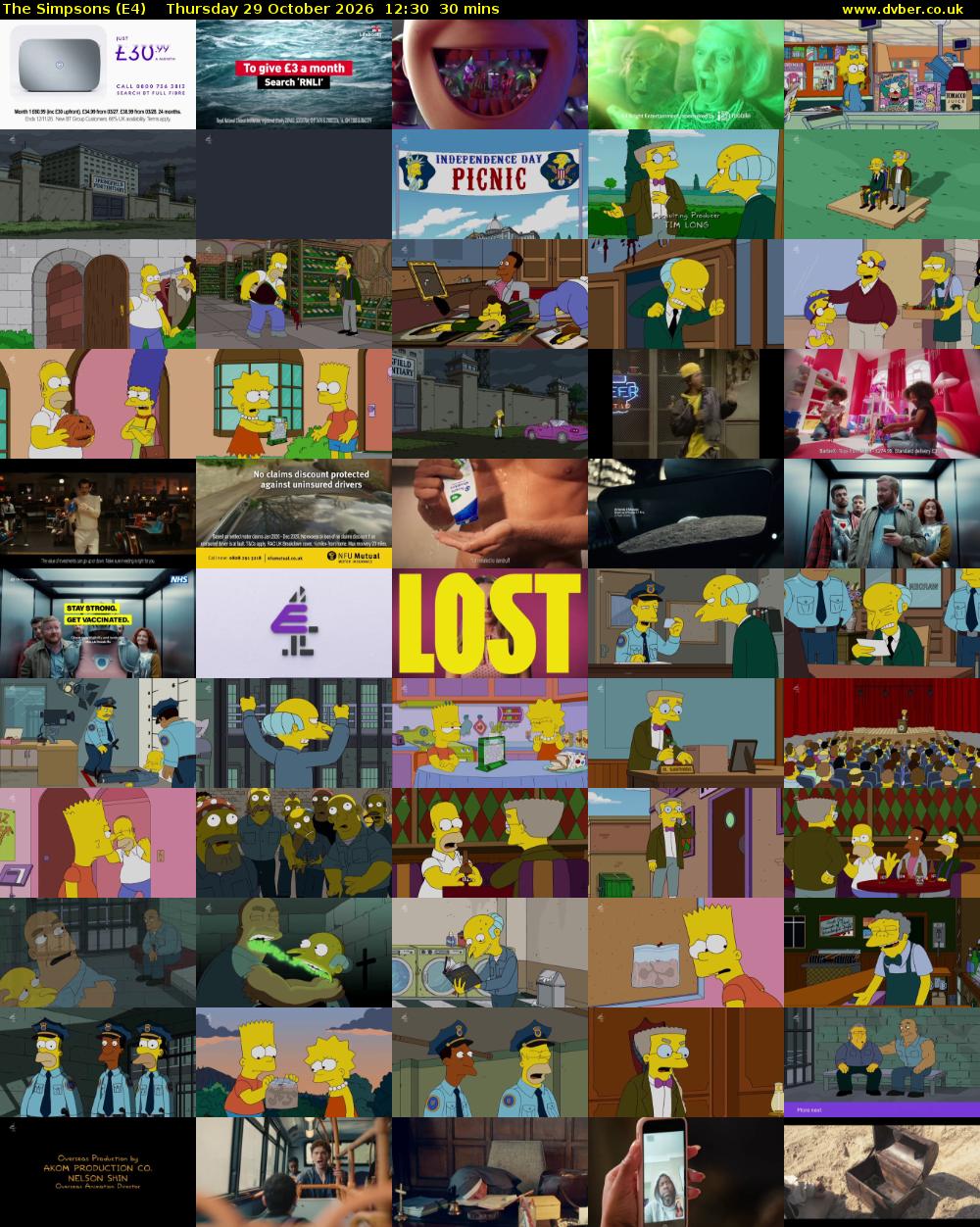 The Simpsons (E4) Thursday 29 October 2026 12:30 - 13:00