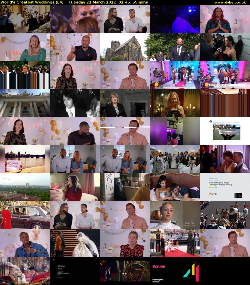 World's Greatest Weddings (E4) Tuesday 22 March 2022 02:45 - 03:40