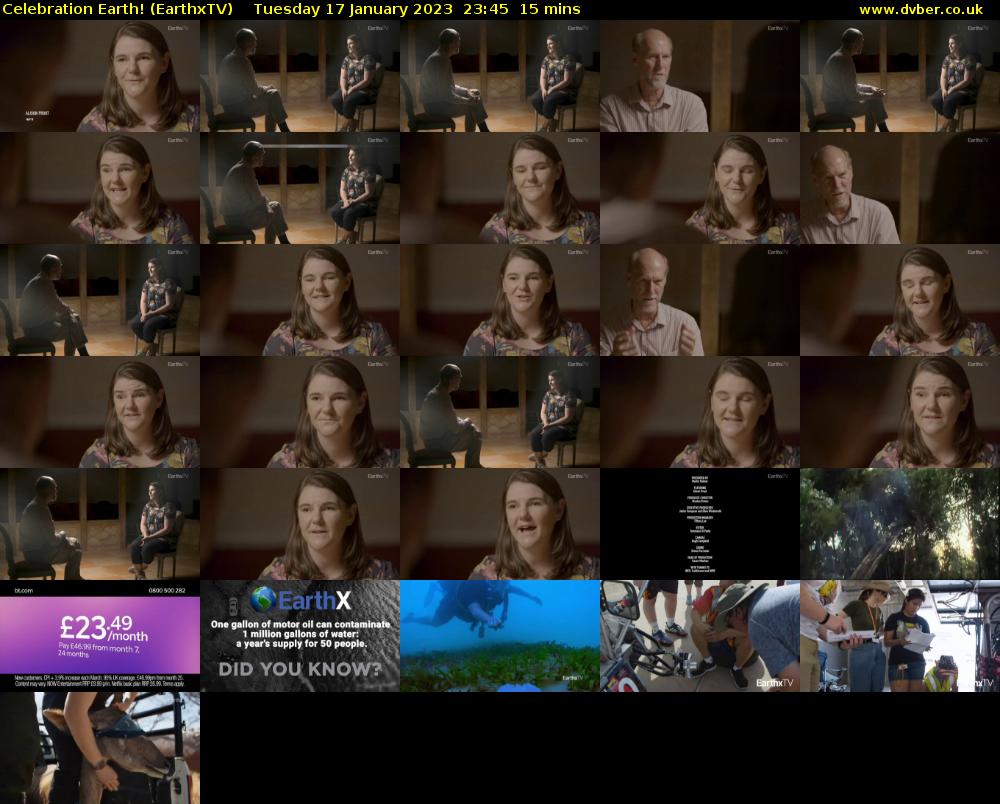 Celebration Earth! (EarthxTV) Tuesday 17 January 2023 23:45 - 00:00