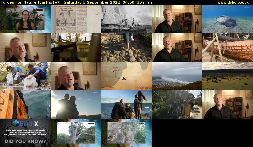 Forces For Nature (EarthxTV) Saturday 3 September 2022 04:00 - 04:30