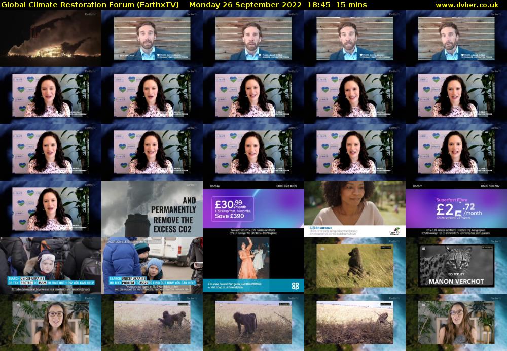 Global Climate Restoration Forum (EarthxTV) Monday 26 September 2022 18:45 - 19:00