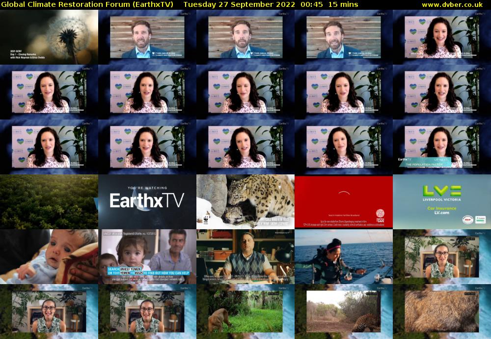 Global Climate Restoration Forum (EarthxTV) Tuesday 27 September 2022 00:45 - 01:00