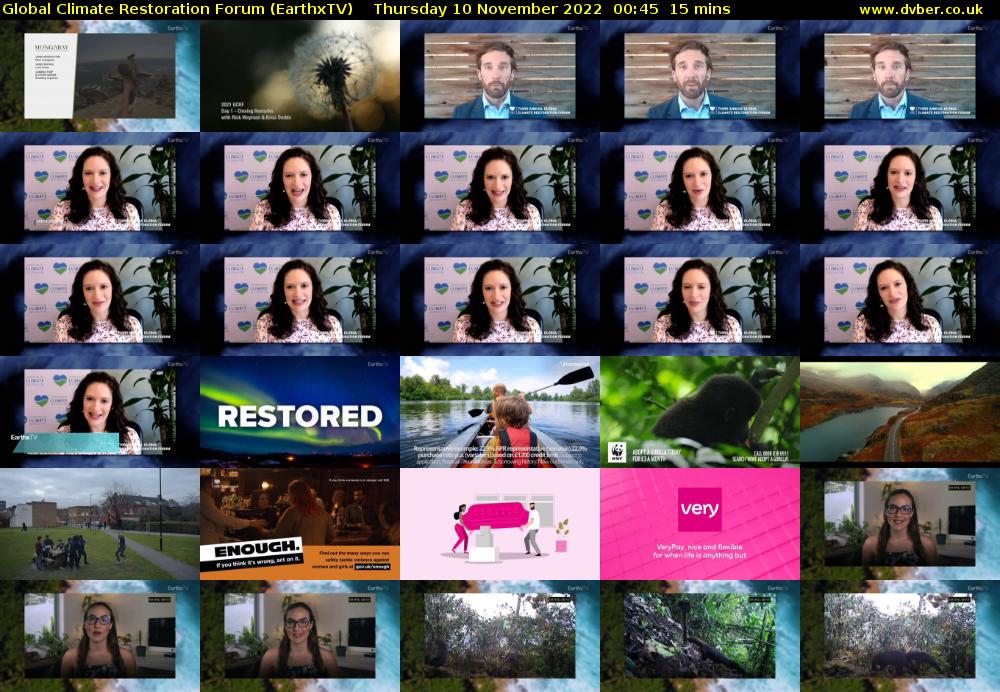 Global Climate Restoration Forum (EarthxTV) Thursday 10 November 2022 00:45 - 01:00
