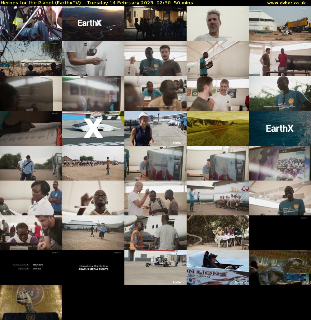 Heroes for the Planet (EarthxTV) Tuesday 14 February 2023 02:30 - 03:20