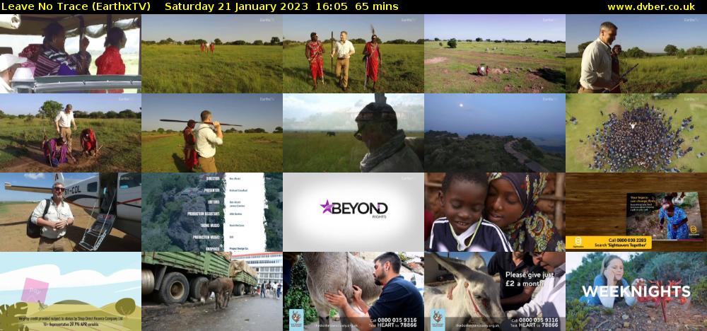 Leave No Trace (EarthxTV) Saturday 21 January 2023 16:05 - 17:10