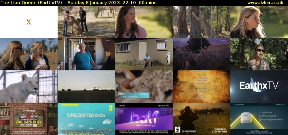 The Lion Queen (EarthxTV) Sunday 8 January 2023 22:10 - 23:10