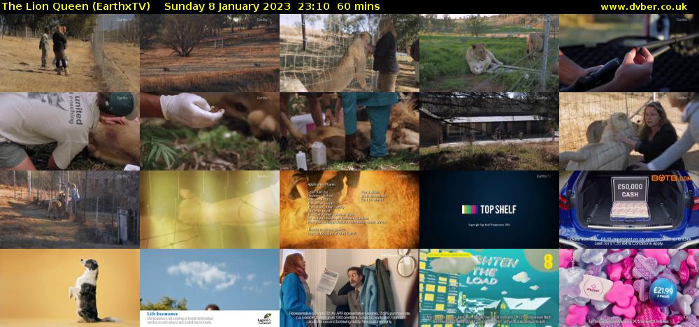 The Lion Queen (EarthxTV) Sunday 8 January 2023 23:10 - 00:10
