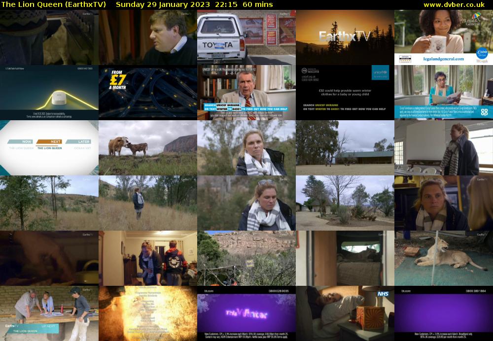 The Lion Queen (EarthxTV) Sunday 29 January 2023 22:15 - 23:15