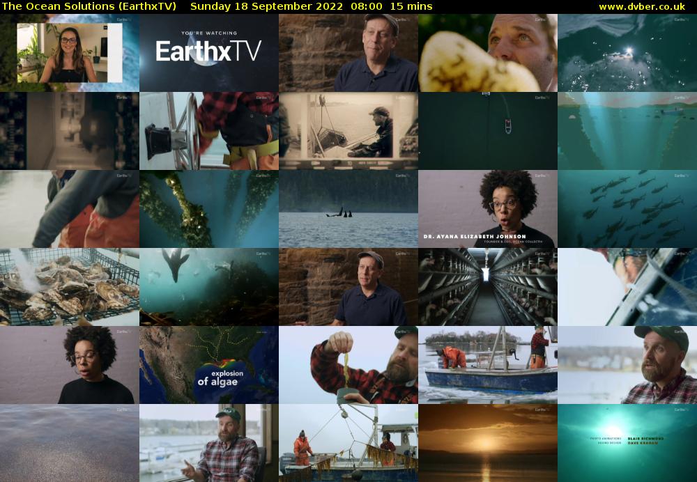The Ocean Solutions (EarthxTV) Sunday 18 September 2022 08:00 - 08:15