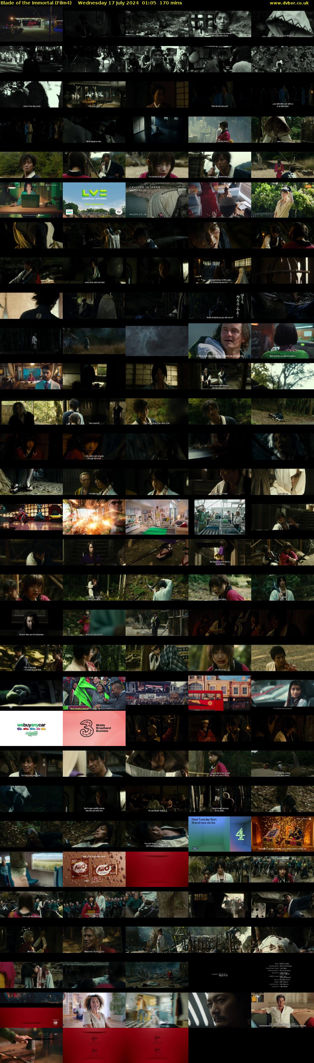 Blade of the Immortal (Film4) Wednesday 17 July 2024 01:05 - 03:55