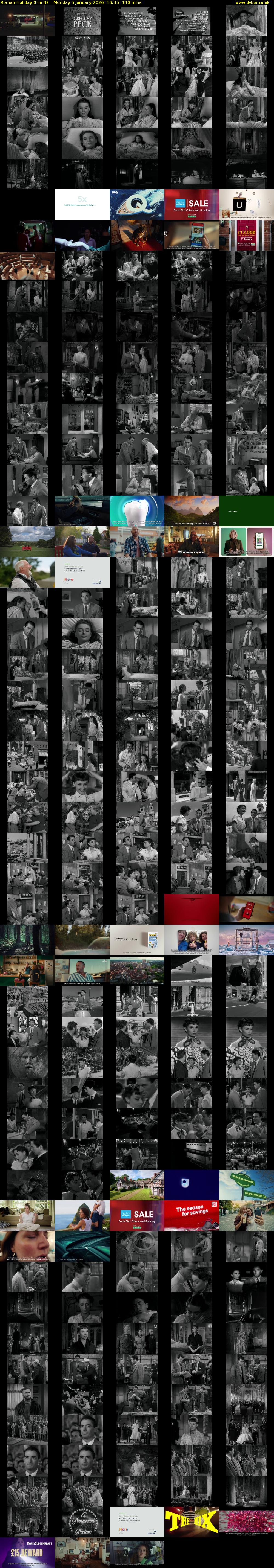 Roman Holiday (Film4) Monday 5 January 2026 16:45 - 19:05