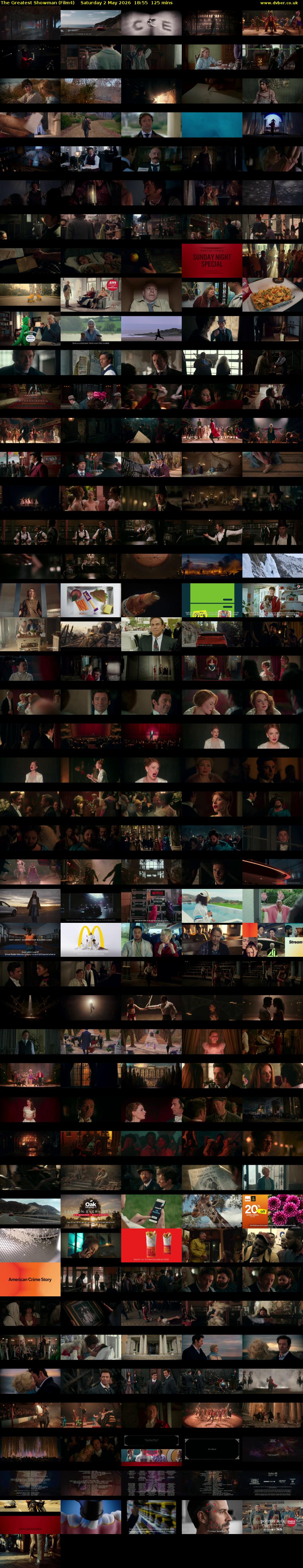 The Greatest Showman (Film4) Saturday 2 May 2026 18:55 - 21:00