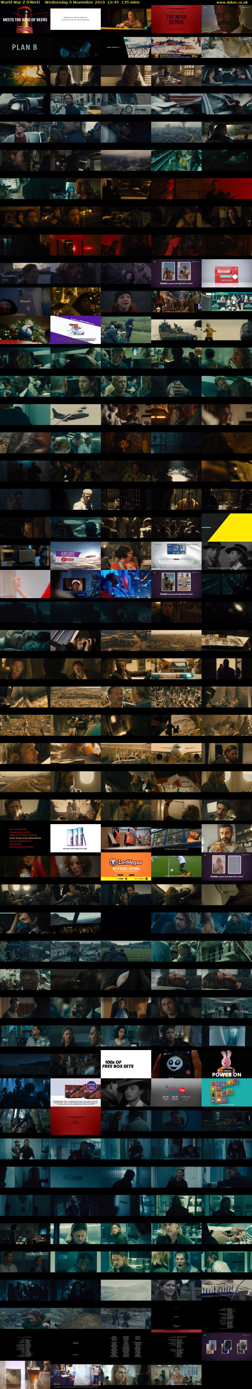 World War Z (Film4) Wednesday 6 November 2019 22:45 - 01:00