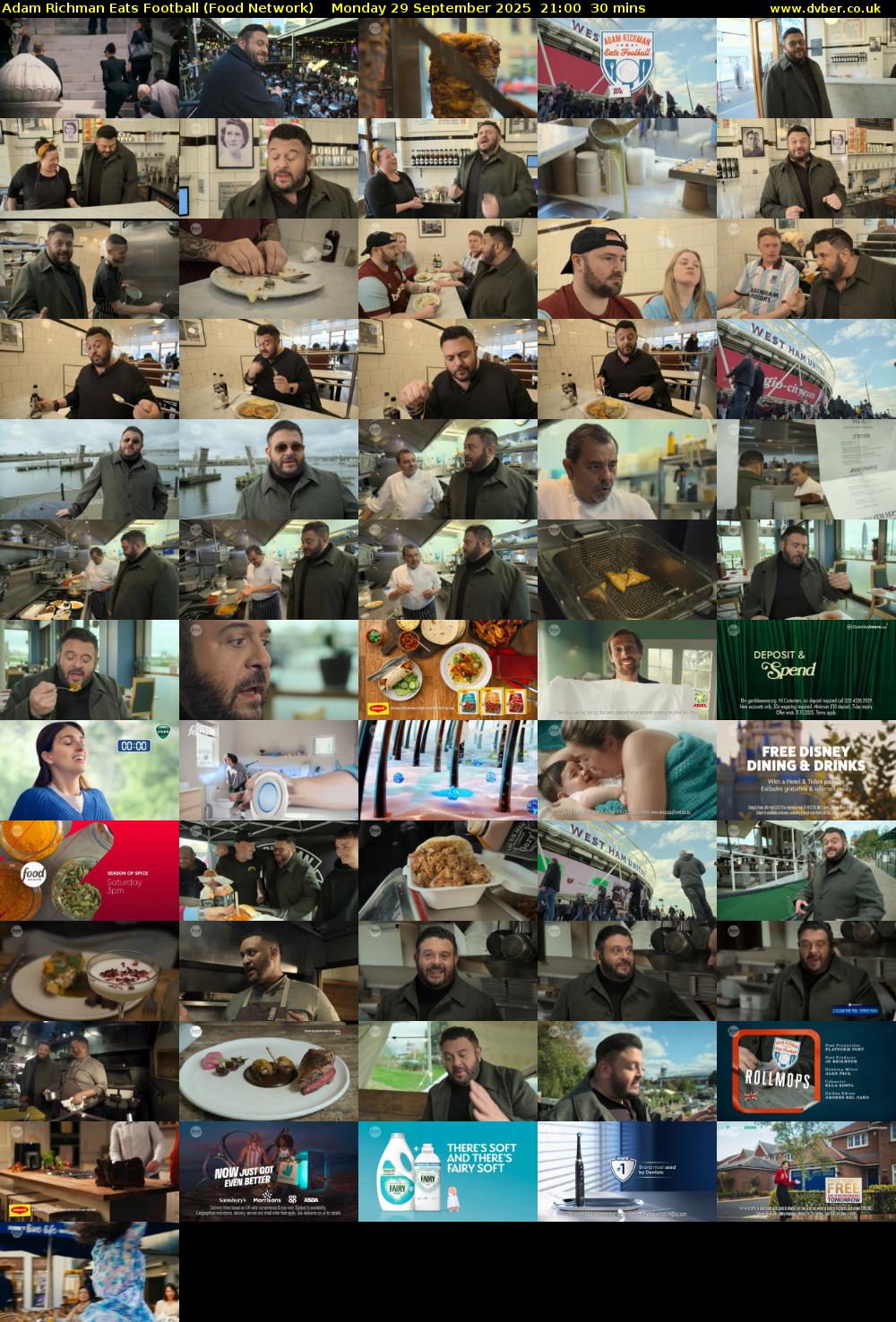 Adam Richman Eats Football (Food Network) Monday 29 September 2025 21:00 - 21:30