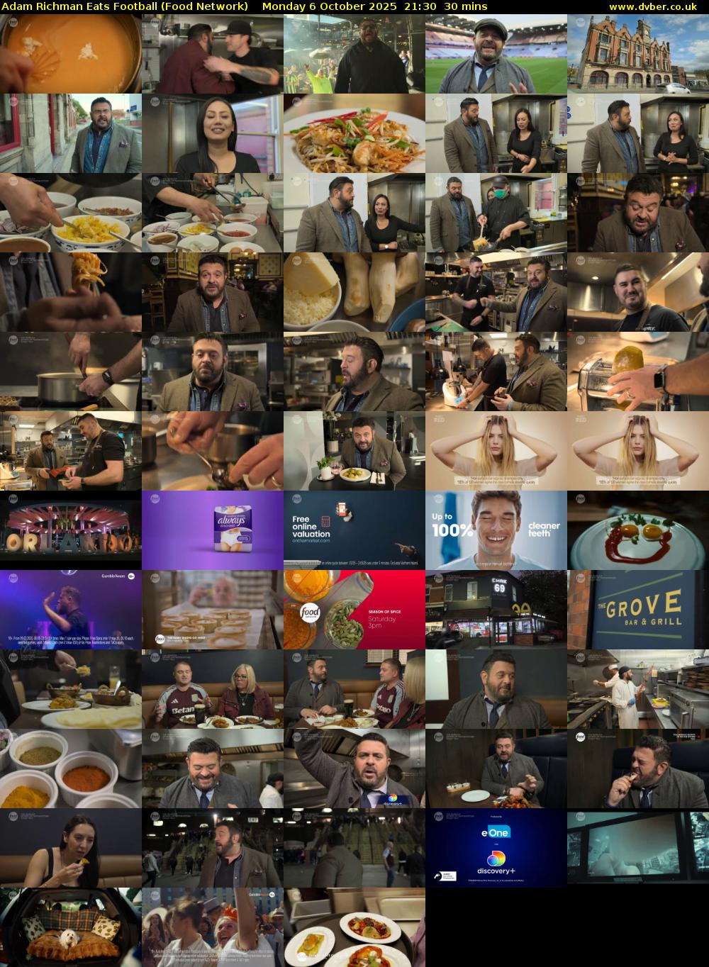 Adam Richman Eats Football (Food Network) Monday 6 October 2025 21:30 - 22:00