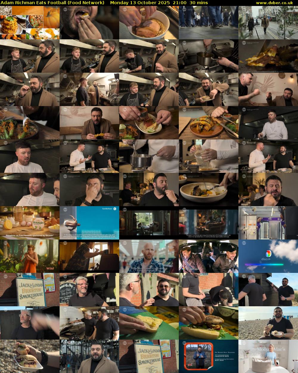 Adam Richman Eats Football (Food Network) Monday 13 October 2025 21:00 - 21:30
