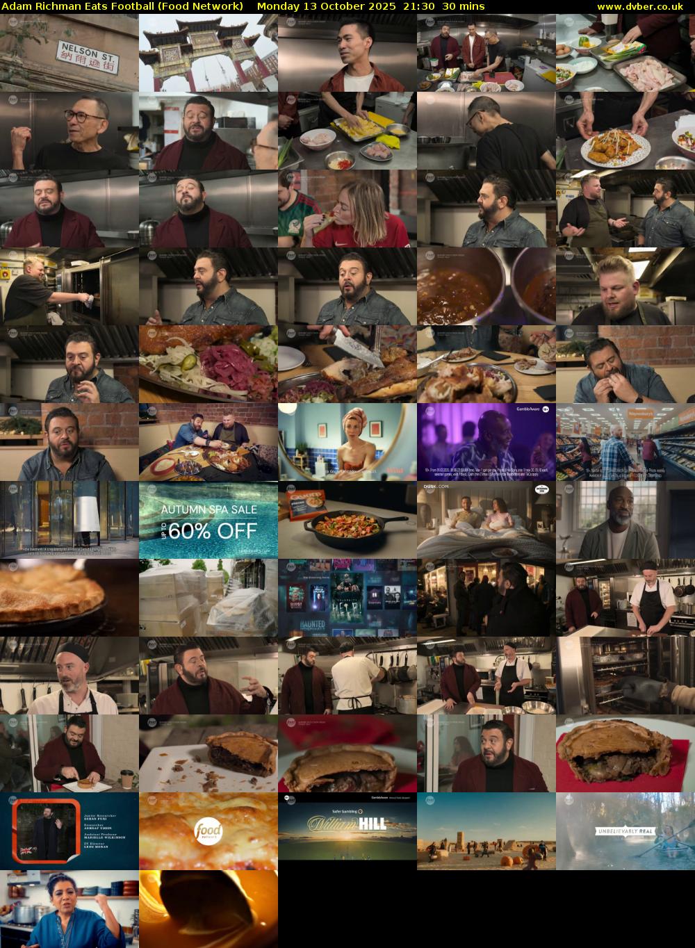 Adam Richman Eats Football (Food Network) Monday 13 October 2025 21:30 - 22:00