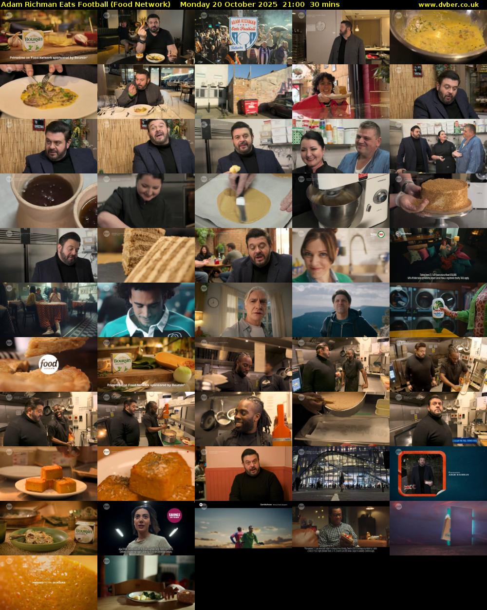 Adam Richman Eats Football (Food Network) Monday 20 October 2025 21:00 - 21:30