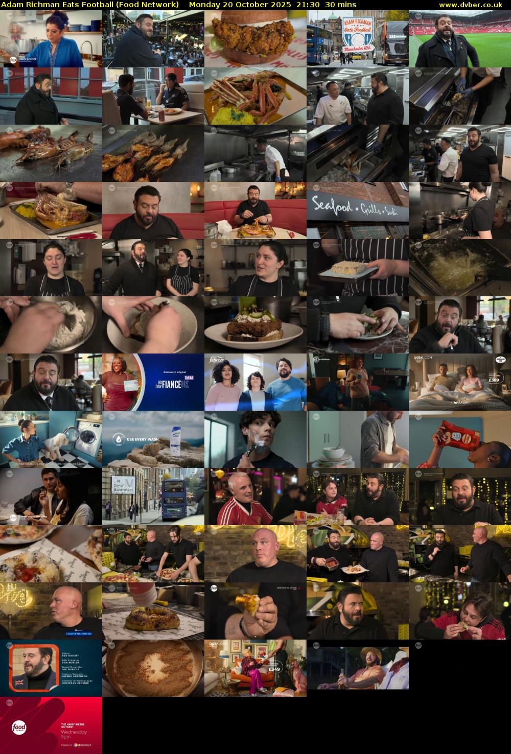 Adam Richman Eats Football (Food Network) Monday 20 October 2025 21:30 - 22:00