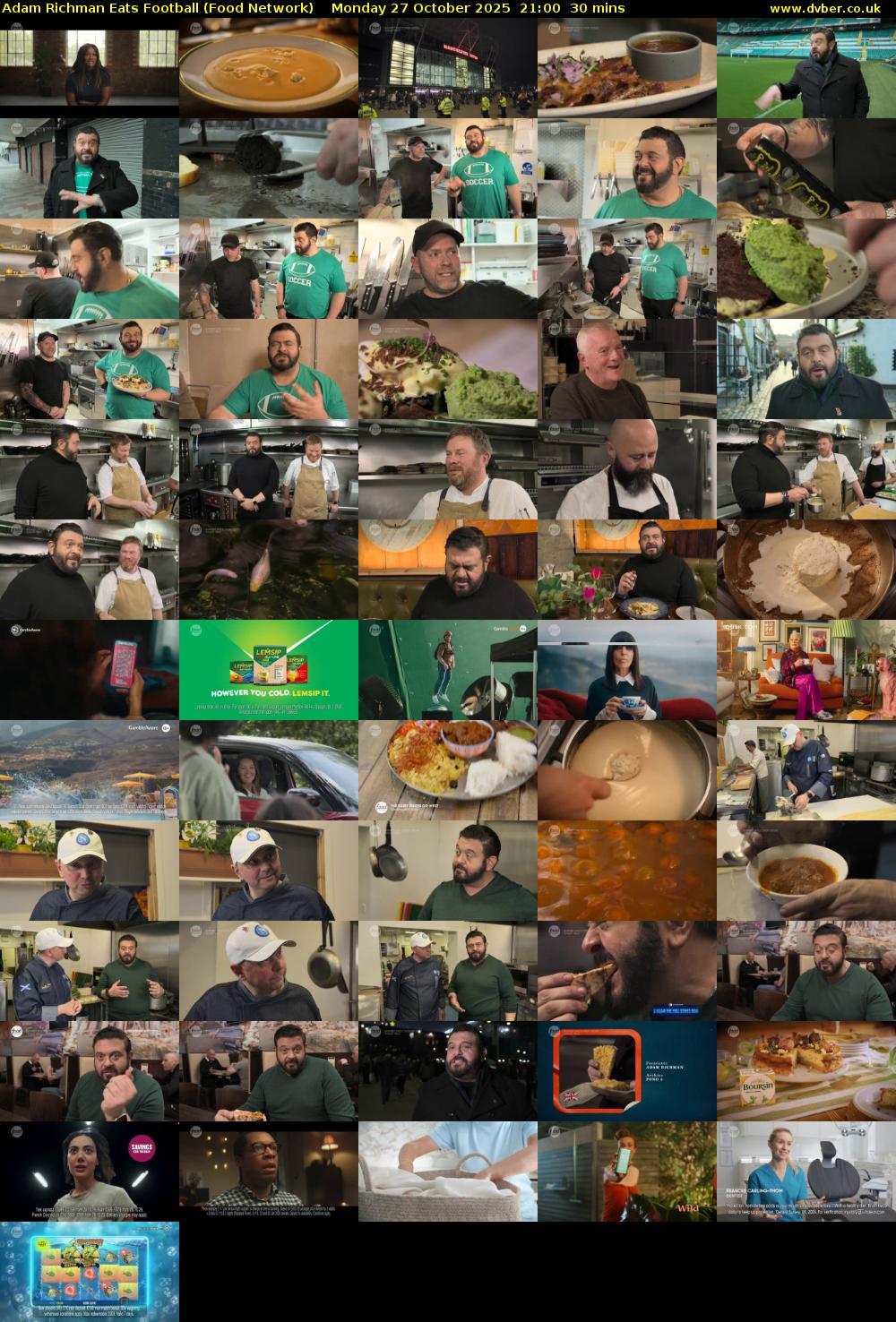 Adam Richman Eats Football (Food Network) Monday 27 October 2025 21:00 - 21:30