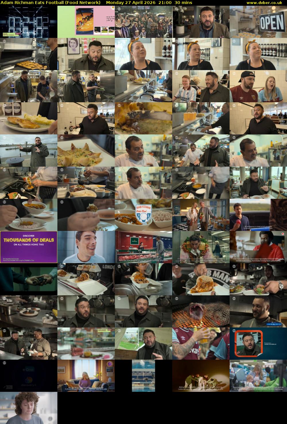 Adam Richman Eats Football (Food Network) Monday 27 April 2026 21:00 - 21:30
