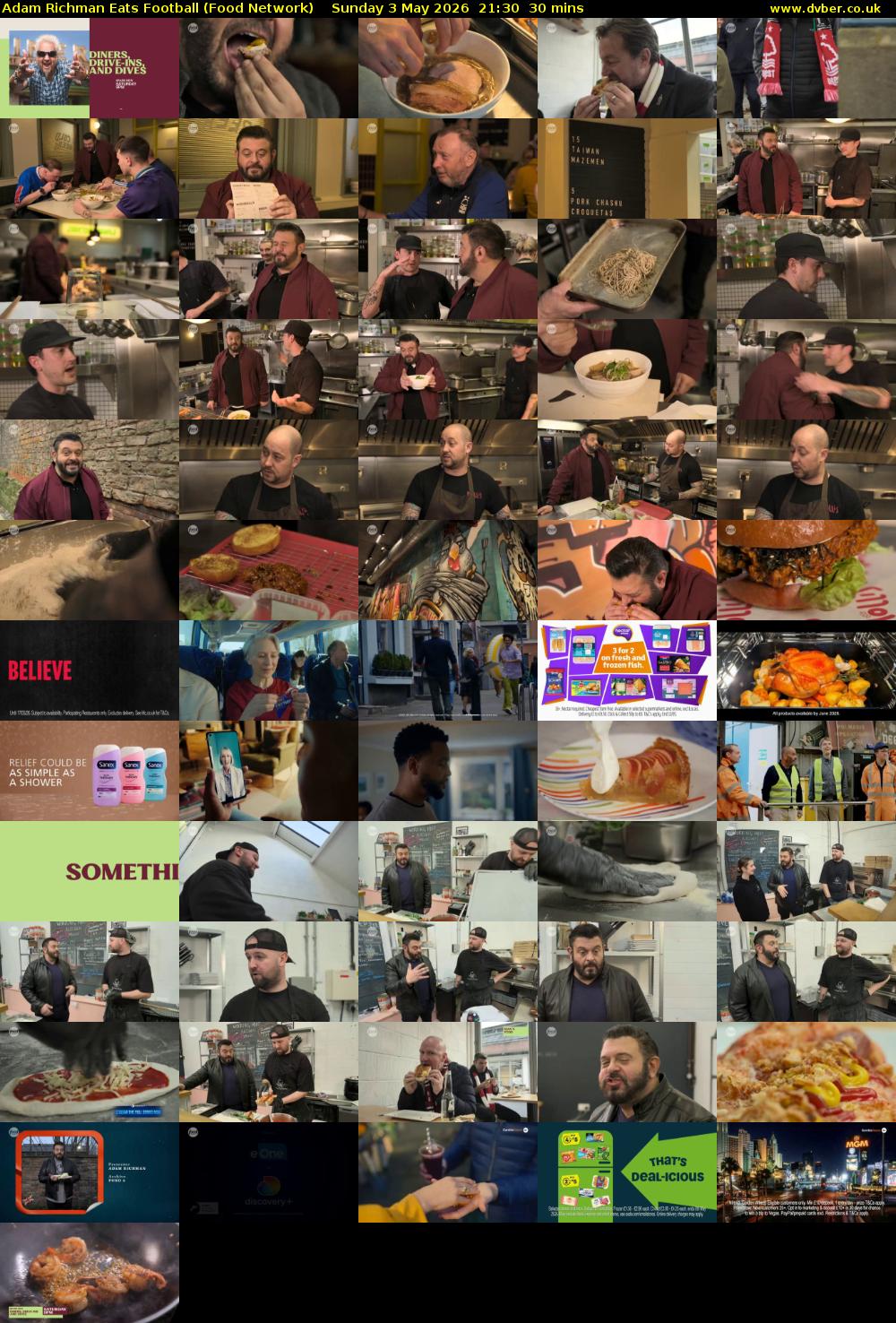 Adam Richman Eats Football (Food Network) Sunday 3 May 2026 21:30 - 22:00