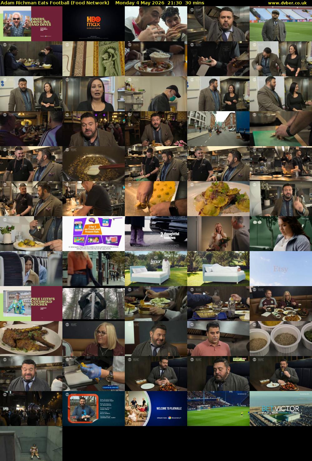 Adam Richman Eats Football (Food Network) Monday 4 May 2026 21:30 - 22:00